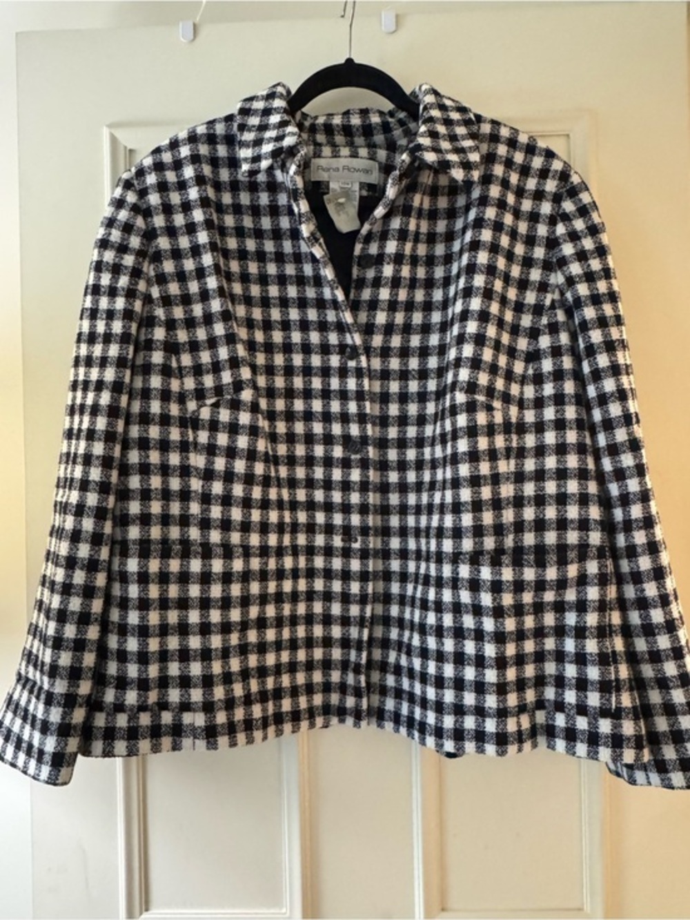 Rena Rowan Black & White Checked Wool-Blend Jacket Size 20w